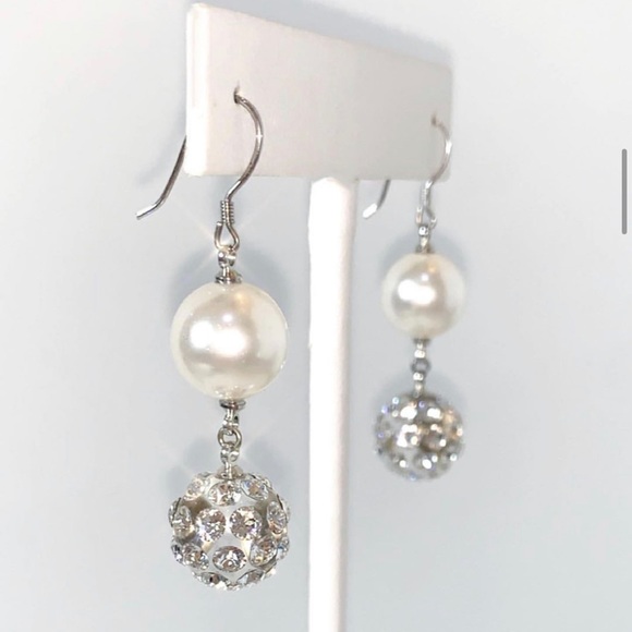 Pearl Crystal Drop Dangle Earrings for Wedding - Picture 1 of 14